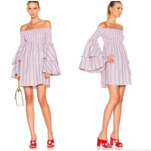 Caroline Constas Appolonia Smocked Flared Sleeve Dress XS ASO Schitts Creek